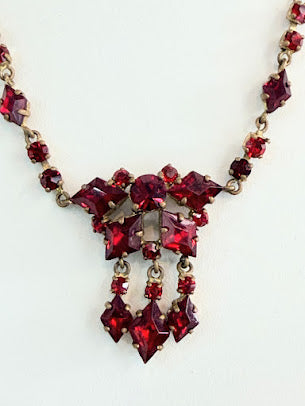 Ruby Red Glass 1930's Czech Art Deco Necklace