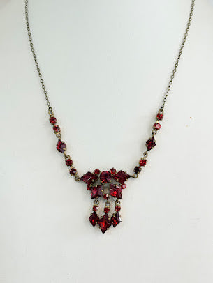 Ruby Red Glass 1930's Czech Art Deco Necklace