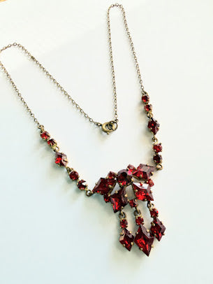 Ruby Red Glass 1930's Czech Art Deco Necklace
