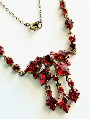 Ruby Red Glass 1930's Czech Art Deco Necklace