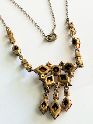 Ruby Red Glass 1930's Czech Art Deco Necklace