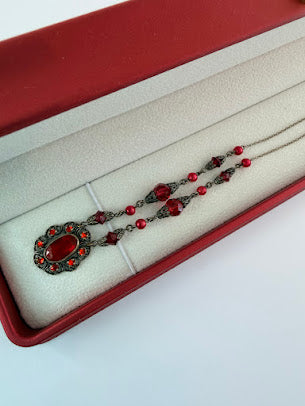 1930's Vintage Red Glass Art Deco Necklace