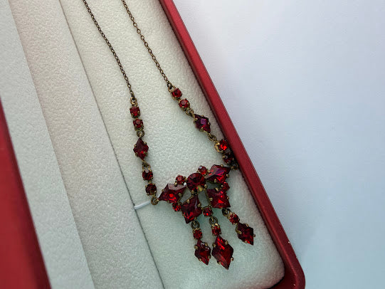 Ruby Red Glass 1930's Czech Art Deco Necklace