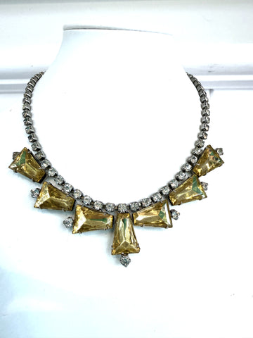 Yellow Rhinestone Vintage 60's Necklace