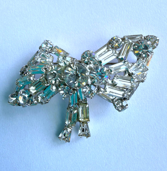 Rhinestone Bow Brooch & Matching Earrings