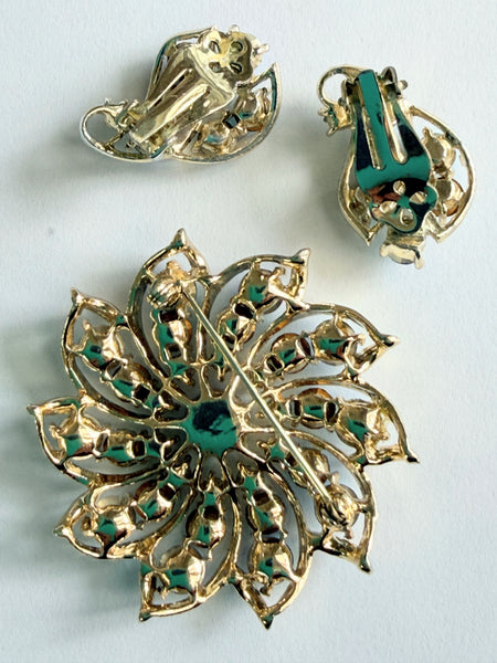 Aurora Borealis Blue Crystal Brooch & Matching Earrings Set