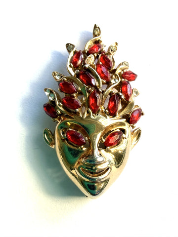 Asian Face Mask Vintage Brooch
