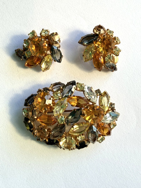 Made in Austria Vintage Rhinestone Brooch & Earrings