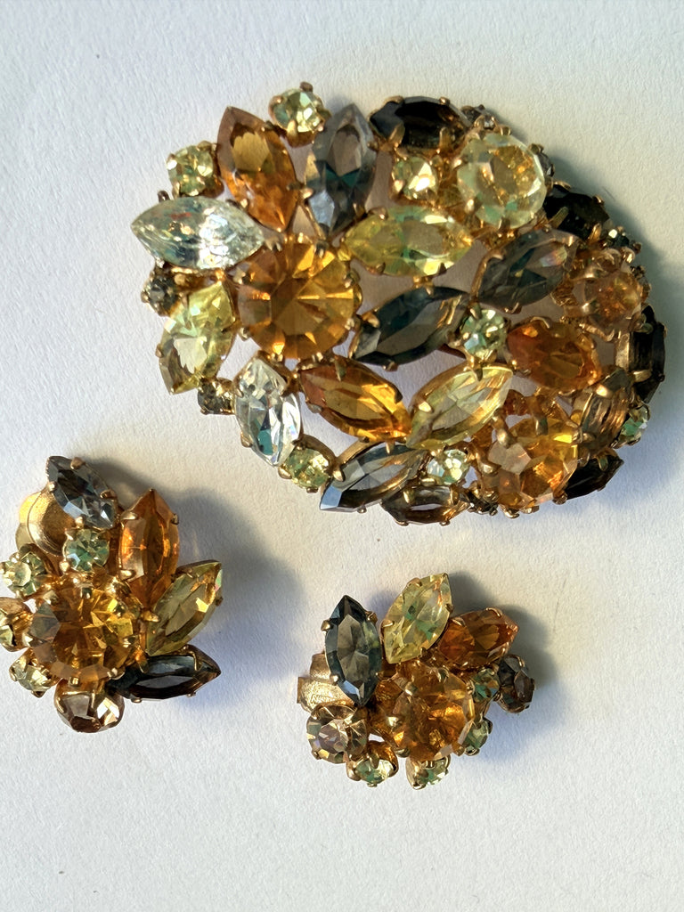 Made in Austria Vintage Rhinestone Brooch & Earrings