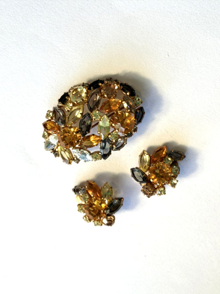 Made in Austria Vintage Rhinestone Brooch & Earrings