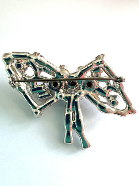 Rhinestone Bow Brooch & Matching Earrings