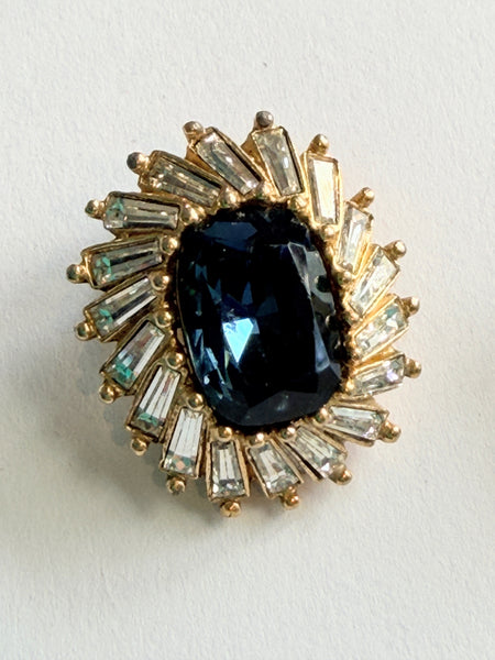 DIOR Vintage 80's Blue Sapphire Glass & Baguette Shaped Rhinestones