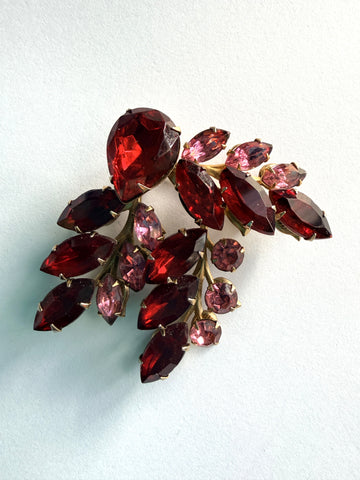 Ruby Red & Pink Rhinestone Brooch