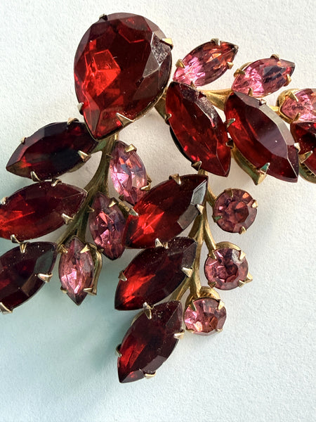 Ruby Red & Pink Rhinestone Brooch