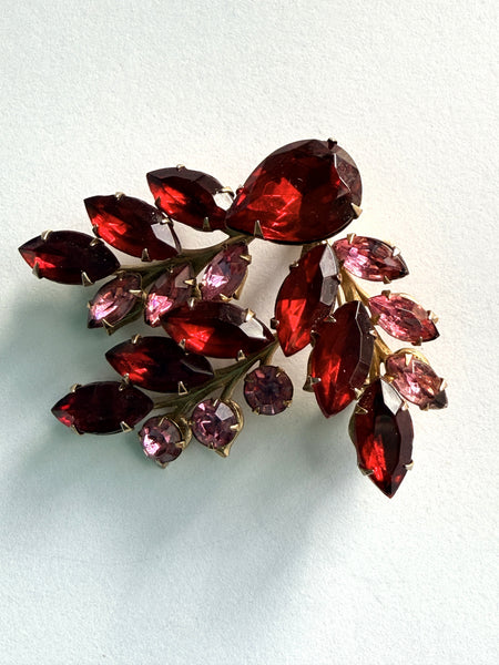 Ruby Red & Pink Rhinestone Brooch