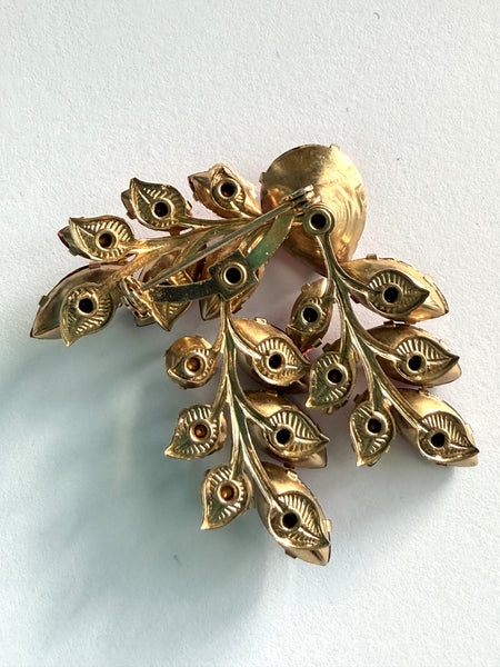 Ruby Red & Pink Rhinestone Brooch