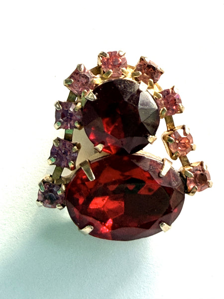 Ruby Red & Pink Rhinestone Vintage Earrings