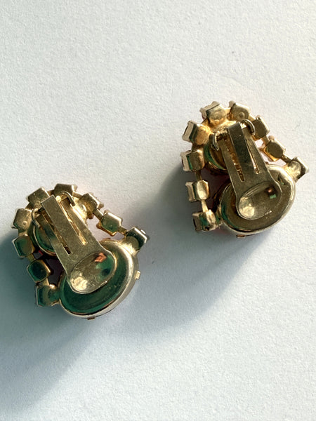 Ruby Red & Pink Rhinestone Vintage Earrings