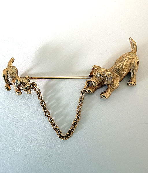 Dog & Puppy 1980's Stick Pin Brooch