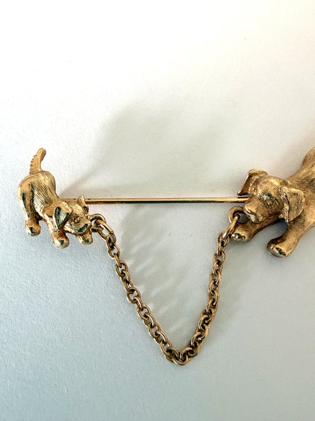 Dog & Puppy 1980's Stick Pin Brooch