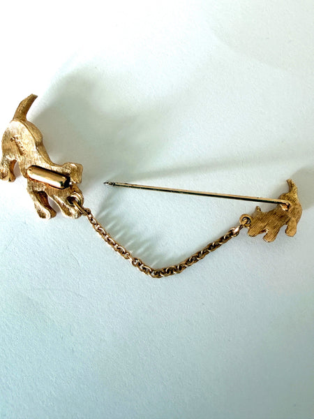 Dog & Puppy 1980's Stick Pin Brooch