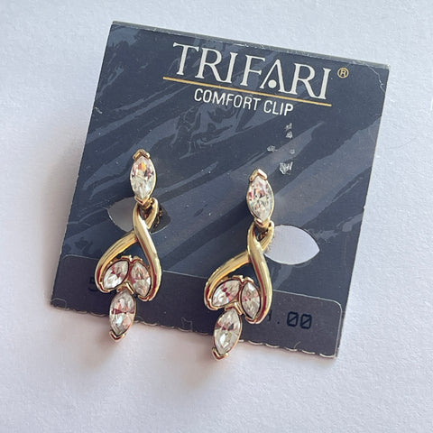 Trifari Vintage Rhinestone Earrings, Original Card