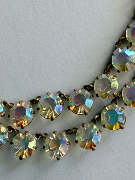 Double Strand Bezel Set Aurora Borealis 1950's Necklace