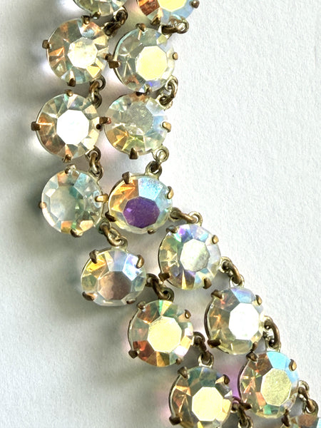 Double Strand Bezel Set Aurora Borealis 1950's Necklace