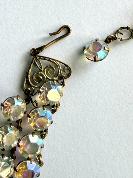 Double Strand Bezel Set Aurora Borealis 1950's Necklace