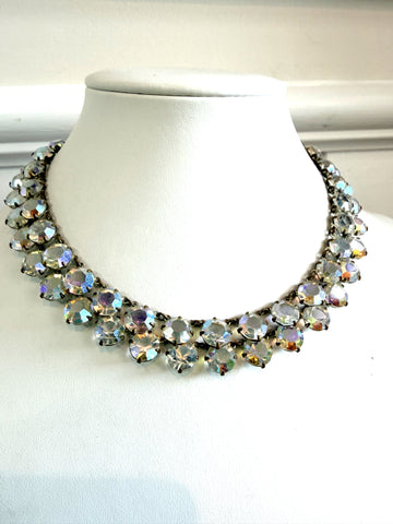 Double Strand Bezel Set Aurora Borealis 1950's Necklace