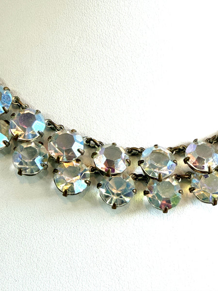 Double Strand Bezel Set Aurora Borealis 1950's Necklace