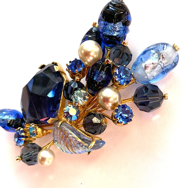 Made in Austria Blue Rhinestone & Pearl Vintage Brooch