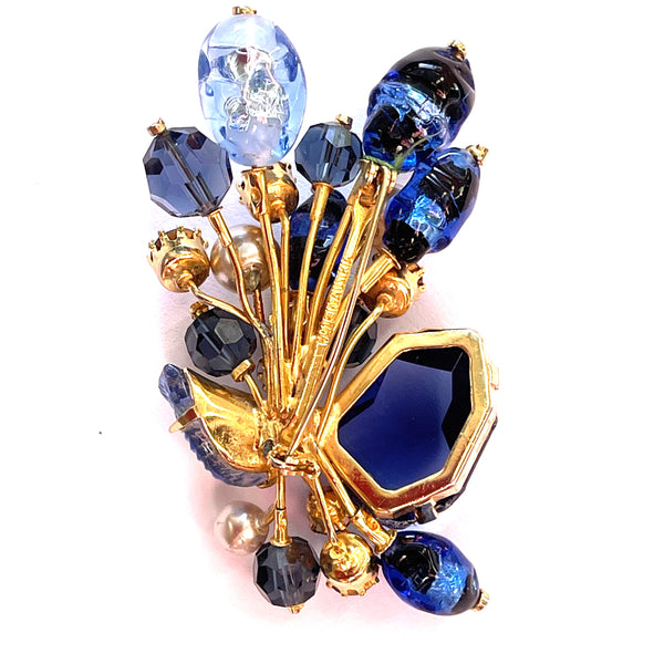 Made in Austria Blue Rhinestone & Pearl Vintage Brooch
