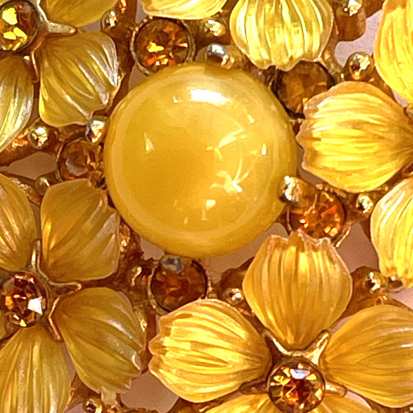 Yellow Lucite Flower Head Brooch