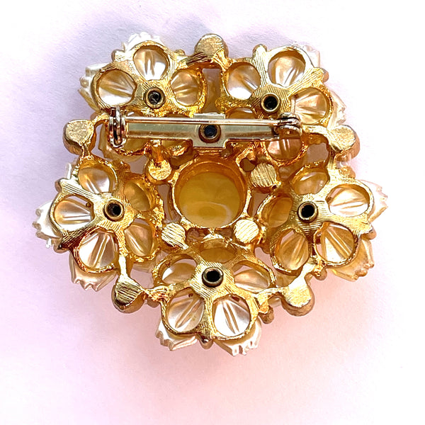 Yellow Lucite Flower Head Brooch