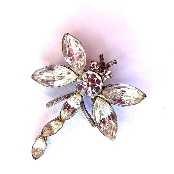 Paste Rhinestone Dragonfly Vintage Brooch
