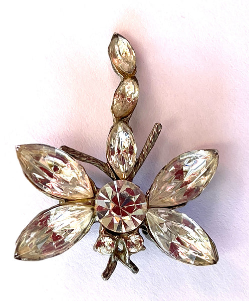 Paste Rhinestone Dragonfly Vintage Brooch