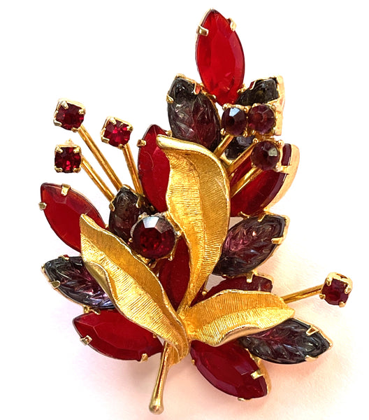 Ruby Rhinestone Vintage Brooch