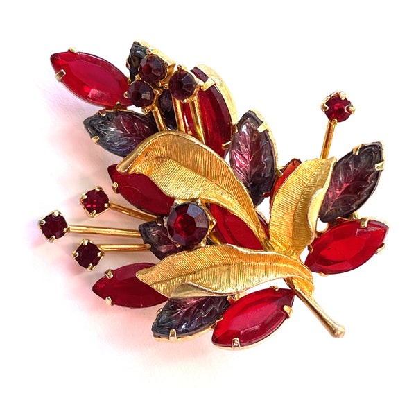 Ruby Rhinestone Vintage Brooch