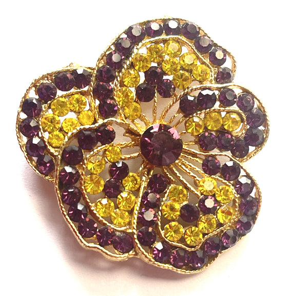 Rhinestone Pansy Brooch
