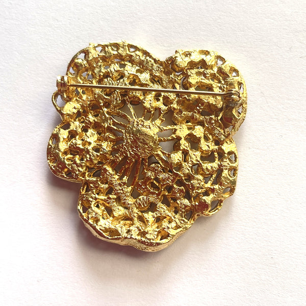 Rhinestone Pansy Brooch