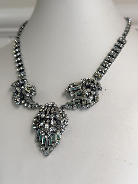 Art Deco Inspired Cluster Design Rhinestone Necklace