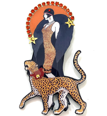 Lady With A Leopard Hand Crafted Cat Walk UK Brooch