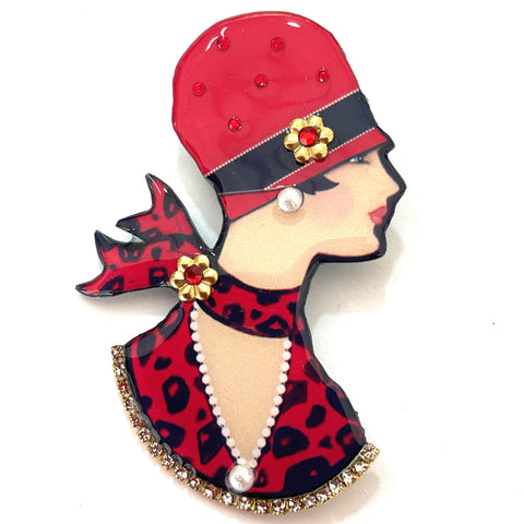 Lady Head 20's Style Hand Crafted Brooch, Cat Walk Designs UK