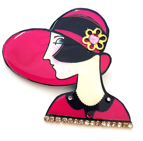 Lady Head, Wide Brimmed Cloche Handcrafted Brooch, Cat Walk Designs UK