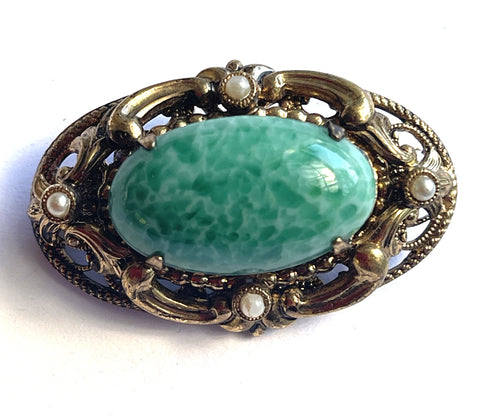 Peking Glass Czech Vintage Brooch