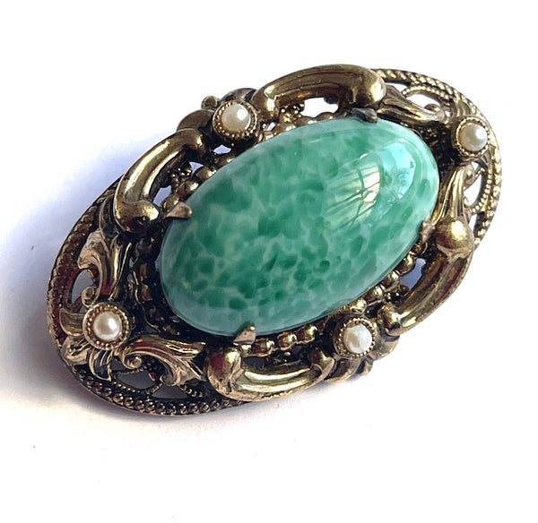 Peking Glass Czech Vintage Brooch