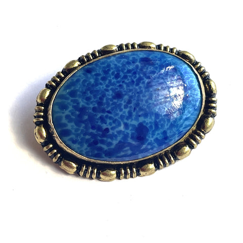 Blue Lapis Style Cabochon Filigree Czech Brooch