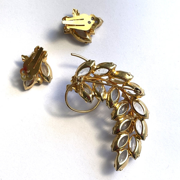 Crystal Rhinestone Earrings and Brooch Vintage Set
