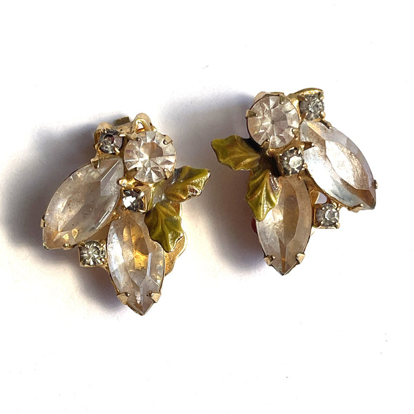 Crystal Rhinestone Earrings and Brooch Vintage Set
